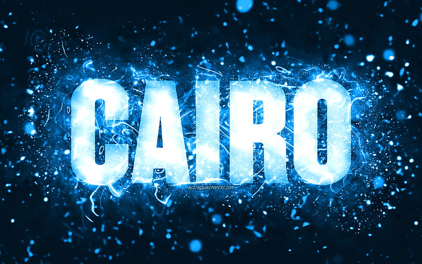 Happy Birtay Кайро, , сини неонови светлини, име Кайро, творчески, Кайро Честит Биртай, Кайро Биртай, популярни американски мъжки имена, с име Кайро, Кайро HD тапет