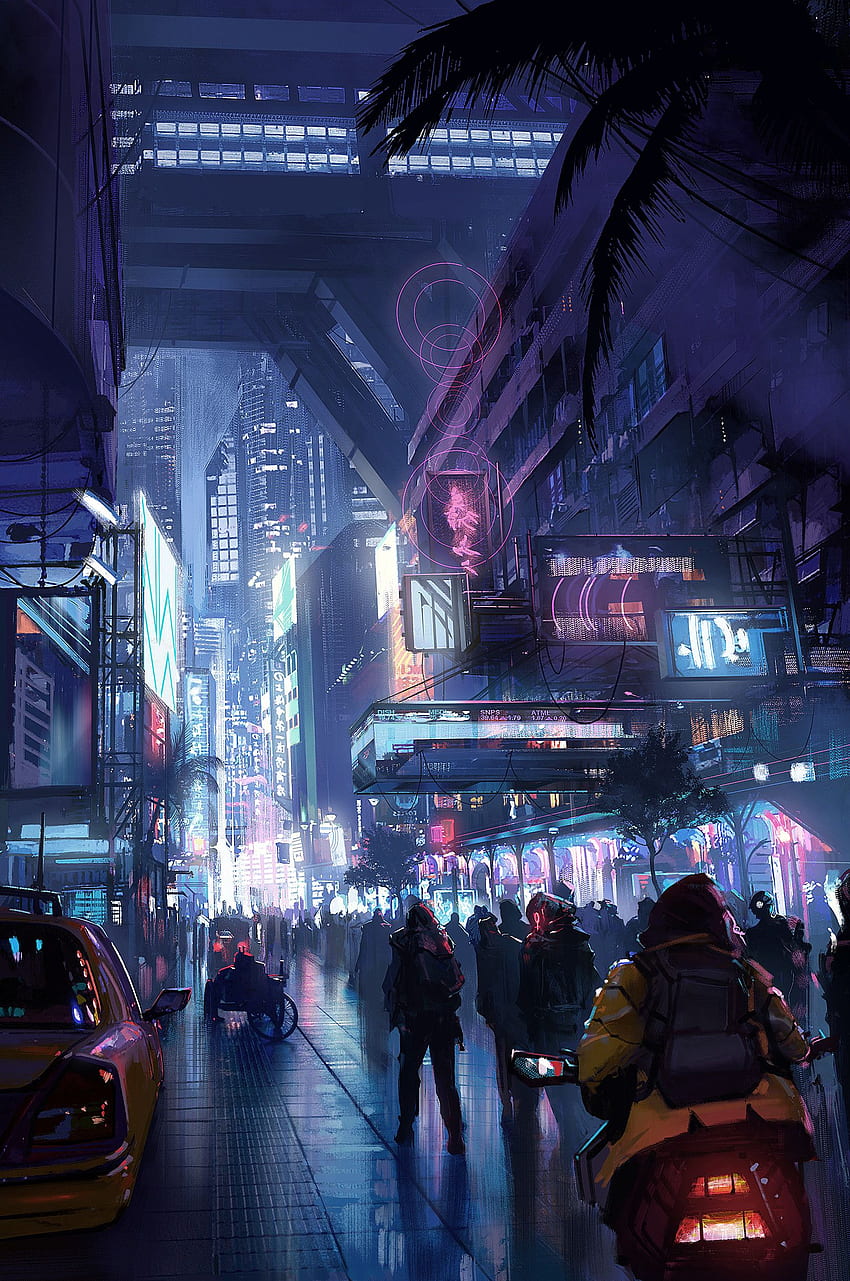 Futuristic Street Neon Lights Sztuka cyfrowa Futuristic City Cyberpunk - Rozdzielczość: Tapeta na telefon HD
