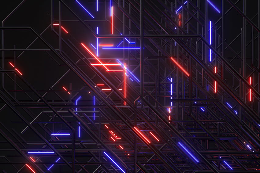 Abstract, neon lights, circuit lines HD wallpaper