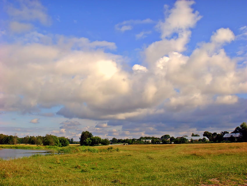 Summer in Poland, summer, landscape, clouds, meadow, sky, poland HD wallpaper