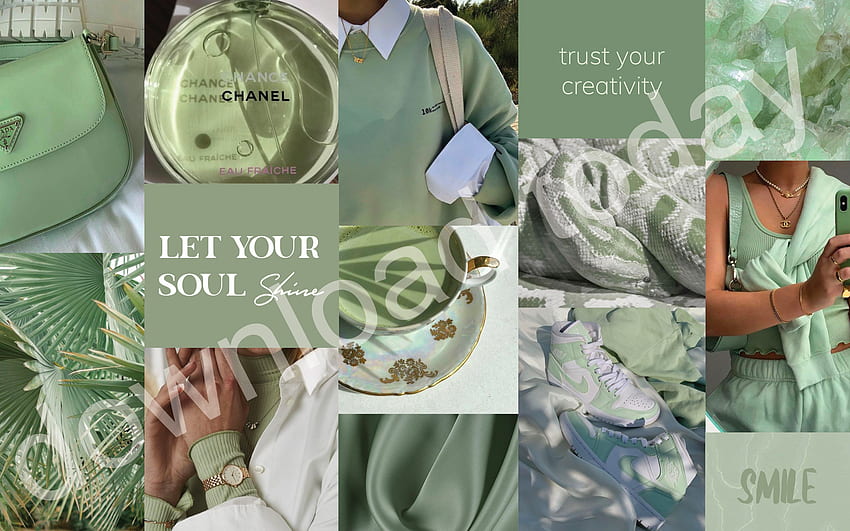 Sage Aesthetic Instant Background Collage. Etsy. Aesthetic , Cute laptop , Cute , Sage Green Collage HD wallpaper