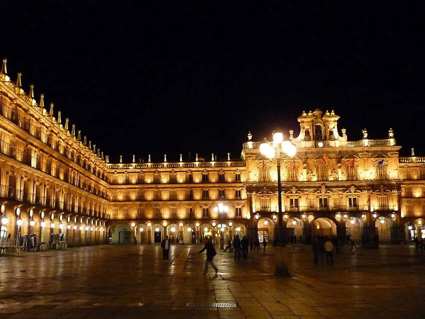 Plaza Mayor de Salamanca สเปน กลางคืน อาคาร ไฟ วอลล์เปเปอร์ HD