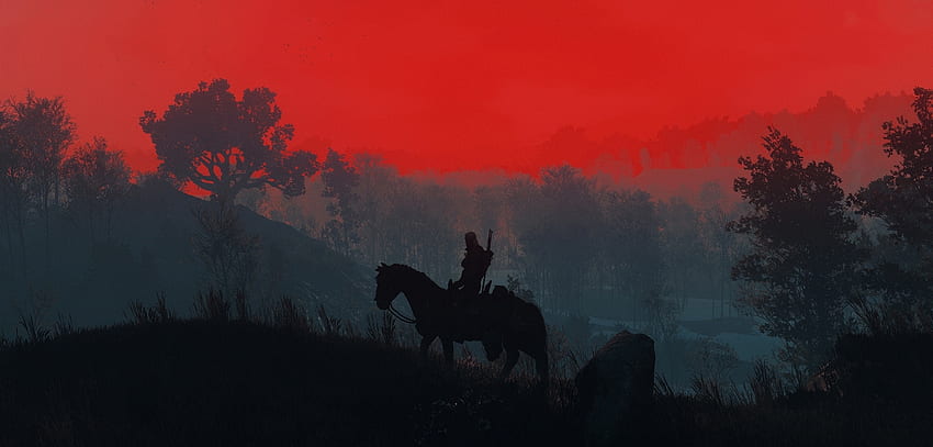 The Witcher 3, Geralt, coucher de soleil, silhouette Fond d'écran HD