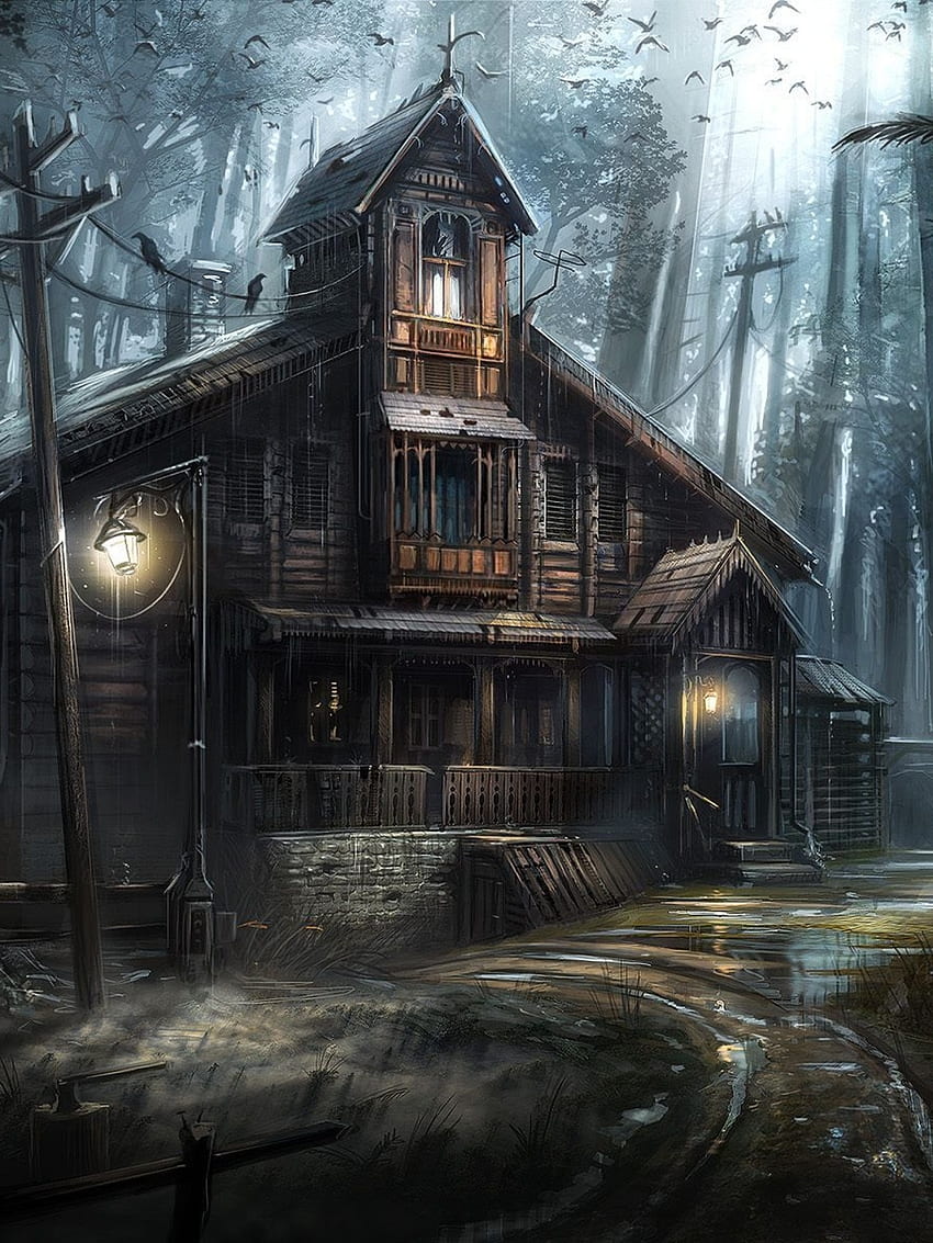 casa dell'orrore, gioco di avventura, casa, edificio, illustrazione, capanna di tronchi, stanza dell'orrore Sfondo del telefono HD