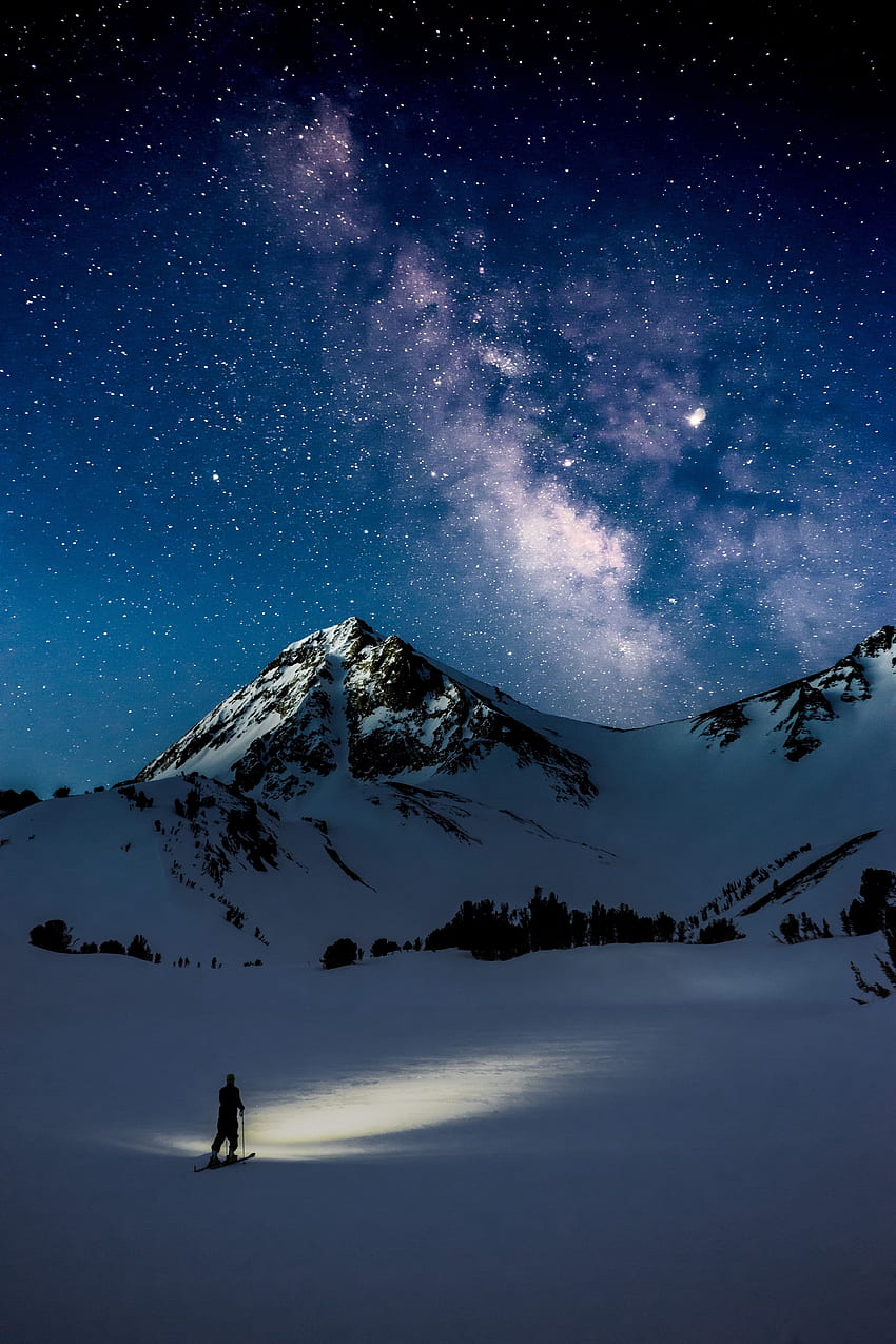 Nature, Mountains, Night, Snow, Starry Sky, Milky Way HD phone wallpaper