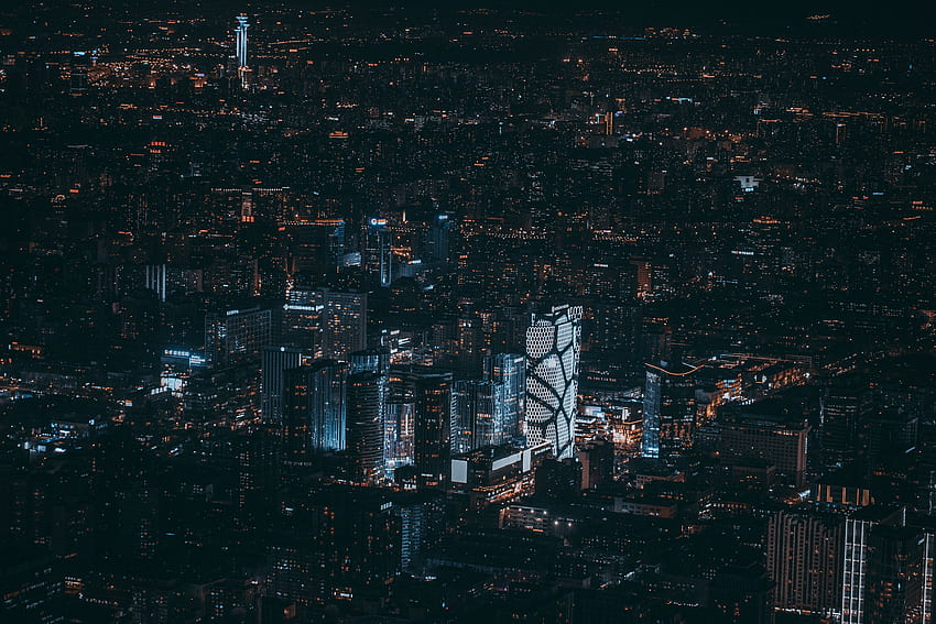 Città, Vista dall'alto, Città notturna, Grattacieli, Cina, Pechino Sfondo HD