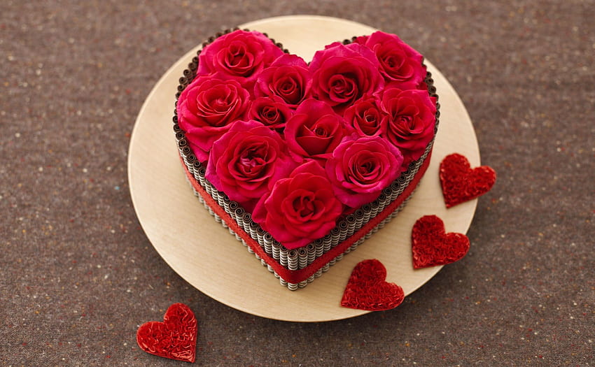 Mazzo di rose rosse, rosa, petali, fiore, amore, rosso, mazzo, cuore Sfondo HD