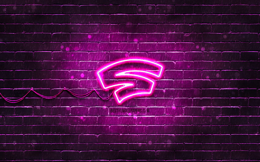 Logo violet Stadia, mur de briques violet, logo Stadia, marques, logo néon Stadia, Stadia Fond d'écran HD