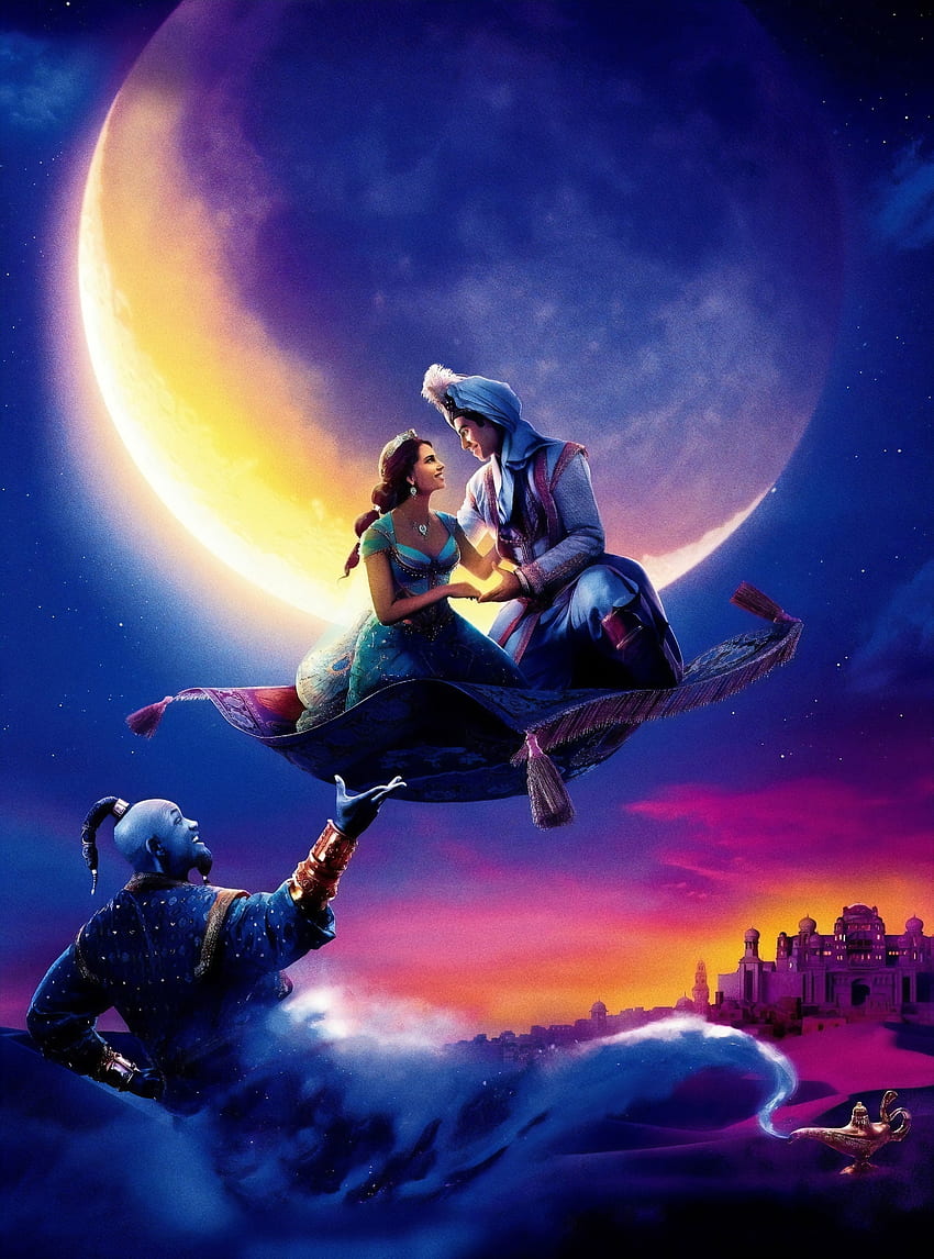 2019 movie, Aladdin and Jasmin, flight HD phone wallpaper