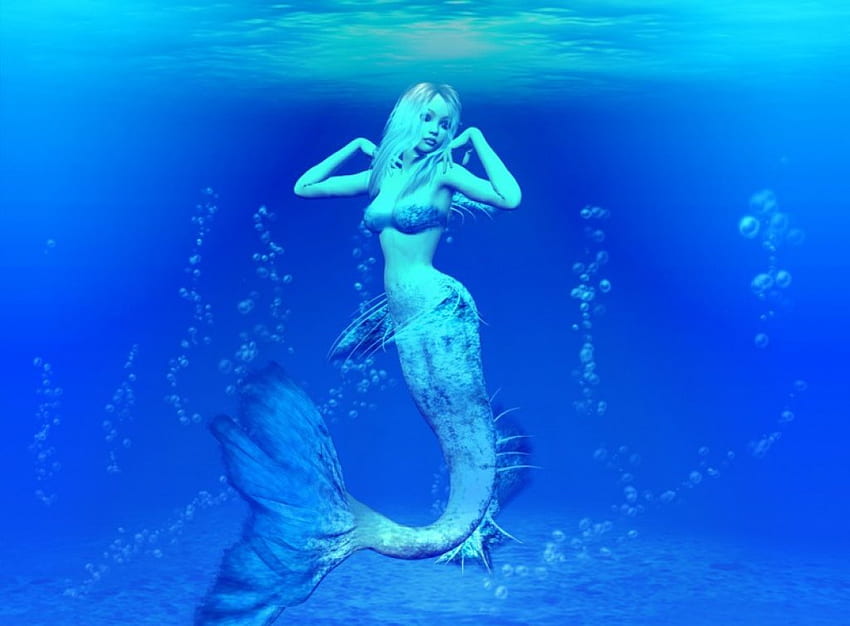 Belle sirène, bleu, sirène, fantaisie, océan Fond d'écran HD