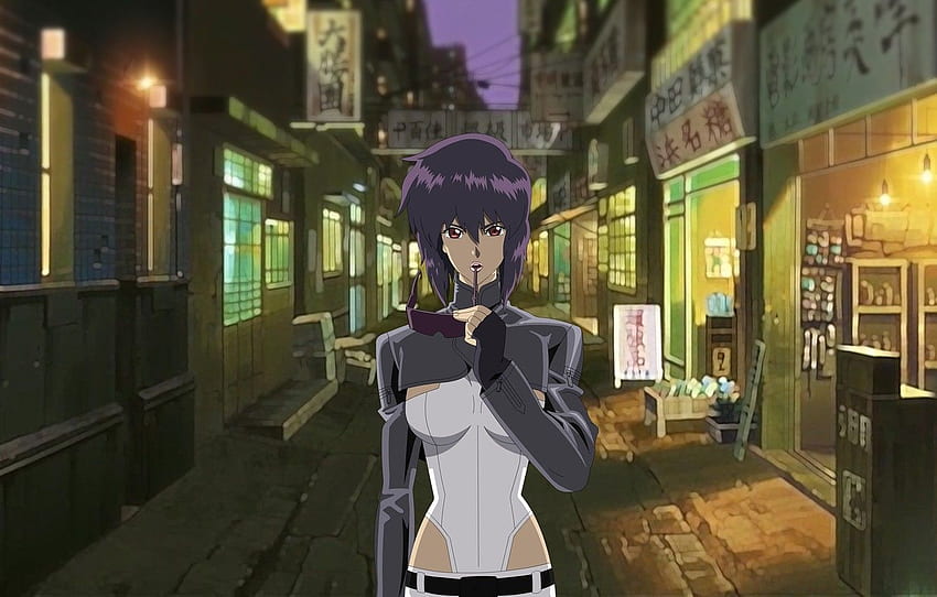 fille, rue, lunettes, voie, Ghost in the Shell, cheveux violets, The Fireworks Kusanagi, Motoko Kusanagi, Ghost in the shell for , section прочее Fond d'écran HD