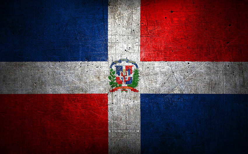 Bandera de metal de República Dominicana, arte grunge, países de América del Norte, Día de República Dominicana, símbolos nacionales, bandera de República Dominicana, banderas de metal, Bandera de República Dominicana, América del Norte, República Dominicana fondo de pantalla
