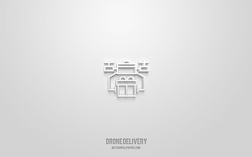Icono 3d de entrega de drones, blanco, símbolos 3d, entrega de drones, iconos de entrega, iconos 3d, signo de entrega de drones, iconos 3d de entrega fondo de pantalla