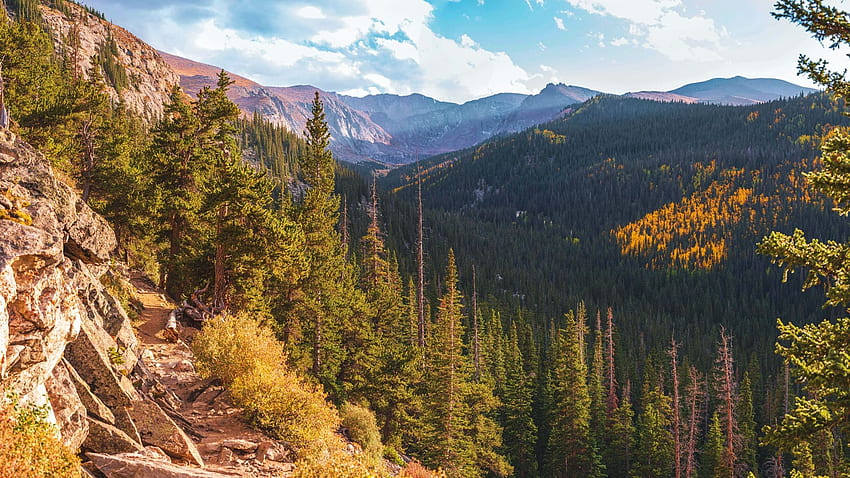 コロラド州のロッキー山脈、丘、雲、木、色、空、山、森、アメリカの秋の色 高画質の壁紙
