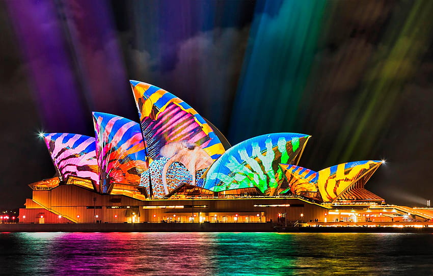 Australien, Sydney, Lichtshow, Opernhaus für , Abschnitt город, Lichtshow HD-Hintergrundbild