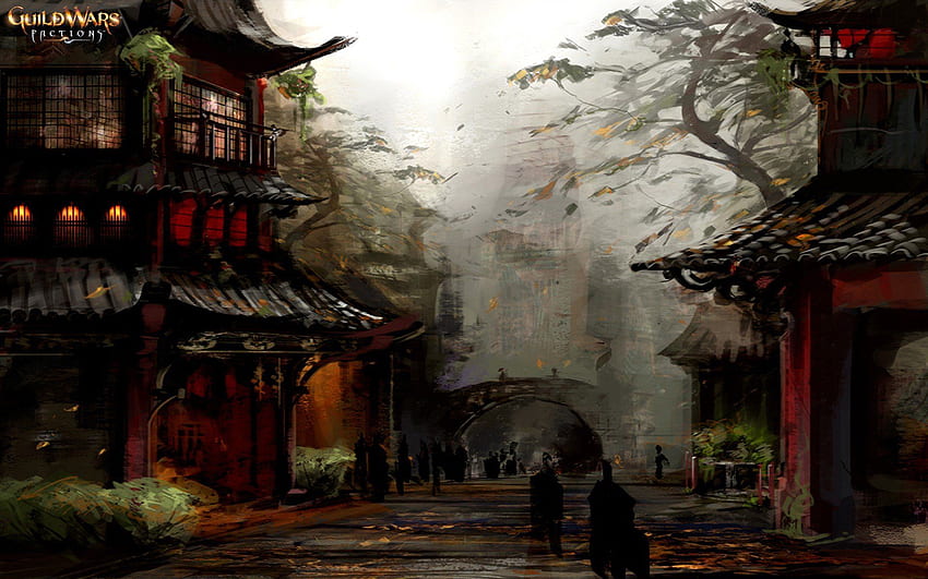 Arquitectura asiática China China gremio Guild Wars katana anochecer fondo de pantalla