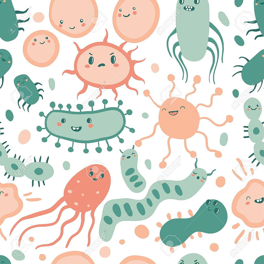 Cute Germ Characters Seamless Pattern Background Dengan Bakteri [] untuk, Seluler & Tablet Anda. Jelajahi Latar Belakang Bakteri. Latar Belakang Bakteri, Bakteri wallpaper ponsel HD