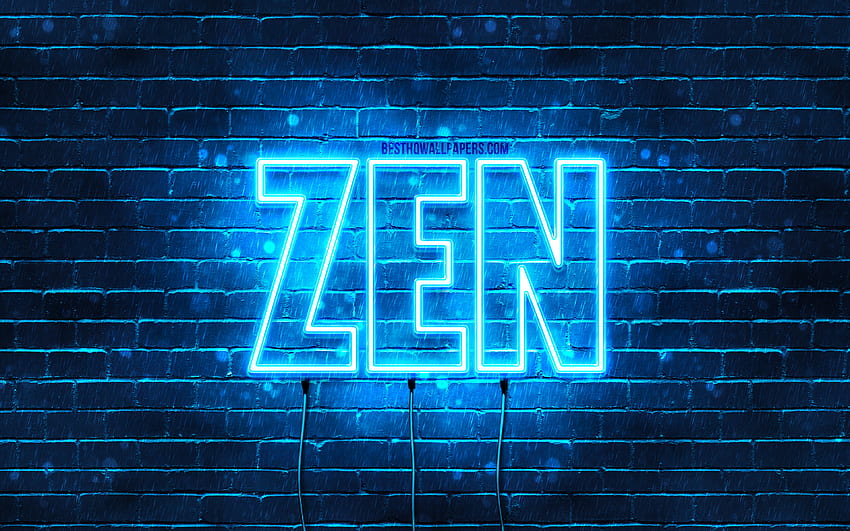 Happy Birtay Zen, , niebieskie neony, nazwa Zen, kreatywne, Zen Happy Birtay, Zen Birtay, popularne japońskie imiona męskie, z nazwą Zen, Zen Tapeta HD