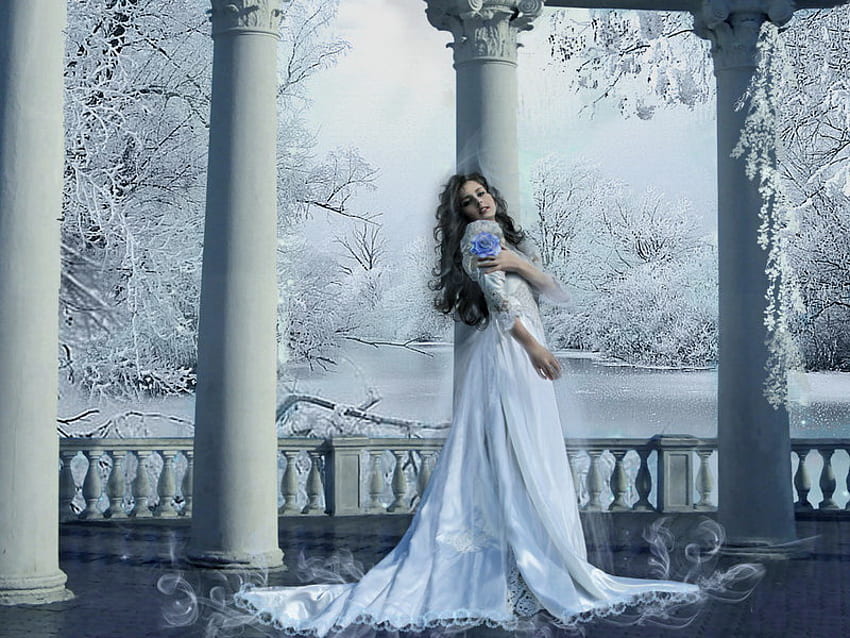 Замръзнала принцеса, замръзнала, синя роза, ледена, принцеса, лед HD тапет