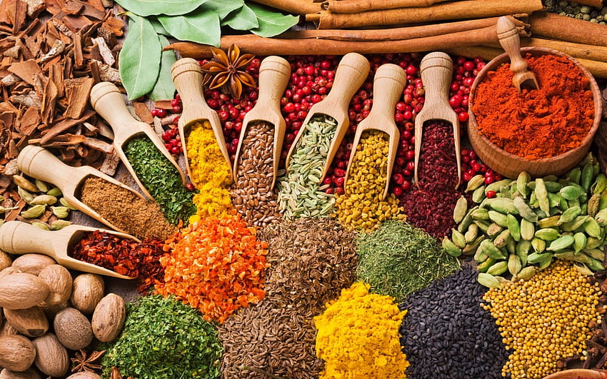spice&herbs, still life, brown, graphy, green, red, spice, herbs HD wallpaper
