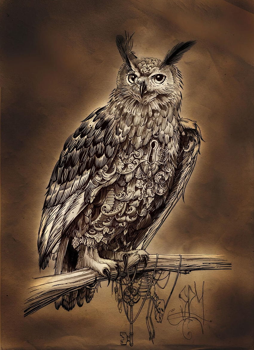 Gran tatuaje de buho cornudo Lo mejor de Owl - Owl, Cute Owl Tattoo fondo de pantalla del teléfono
