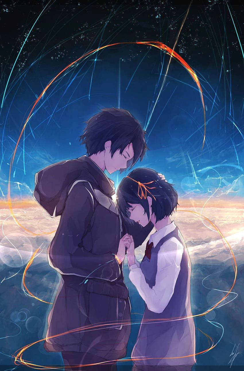 Kimi No Na Wa, Tachibana Taki, Miyamizu Mitsuha, Couple, Romantic Anime Landscape HD phone wallpaper
