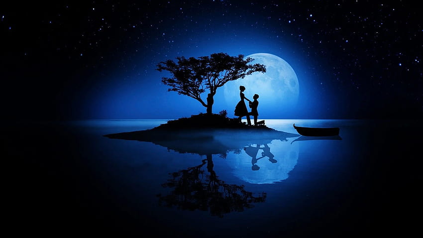 Cinta Pasangan di Moonlight Wallpaper HD