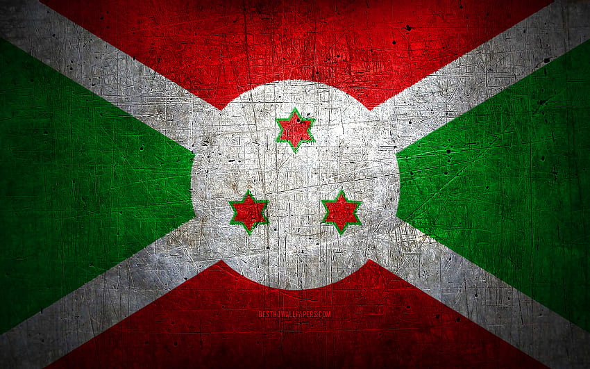 Burundi metal flag, grunge art, African countries, Day of Burundi, national symbols, Burundi flag, metal flags, Flag of Burundi, Africa, Burundi HD wallpaper