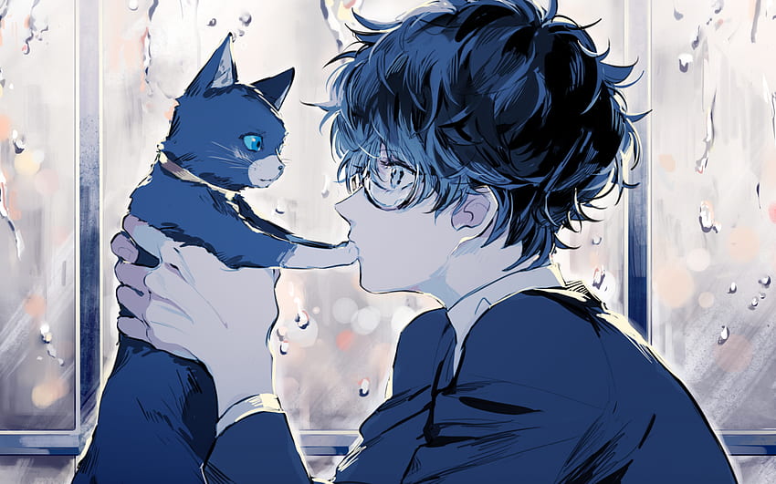 黒髪のかわいいアニメの猫の男の子 高画質の壁紙
