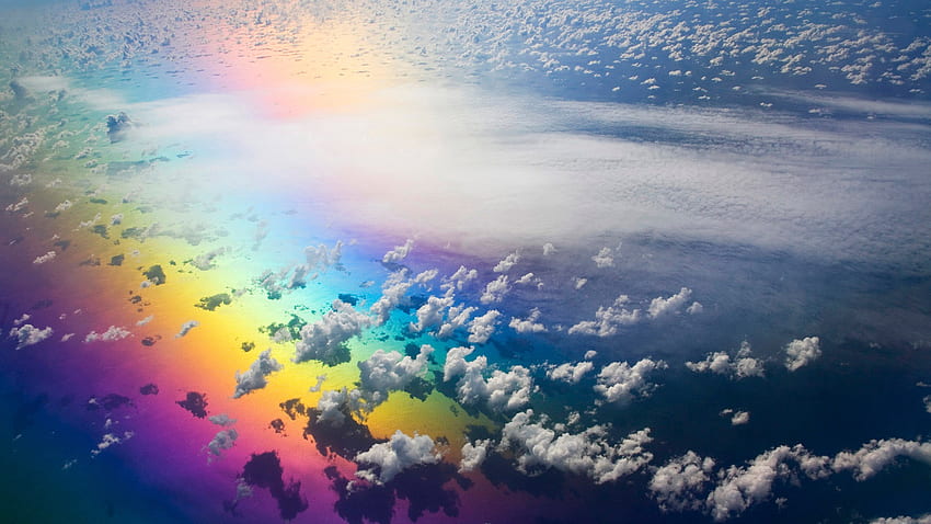 海の虹、雲、自然、虹、海 高画質の壁紙