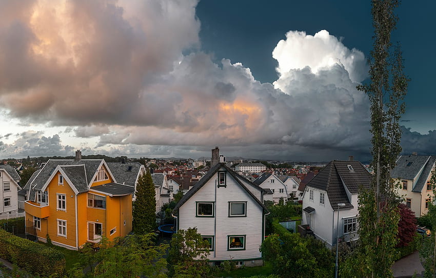 nuvens, casa, noite, Noruega, panorama, rua, Rogaland, Stavanger para, seção город papel de parede HD