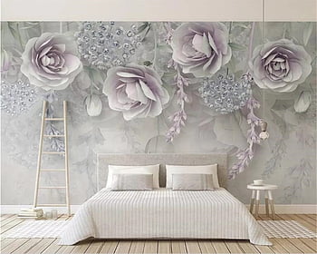 3D Purple Flowers 1080 Wall Paper Print Decal Deco Wall Mural Self-Adhesive  Wallpaper AJ US Lv (Vinyl (No Glue & Removable), 【 82”x58”】