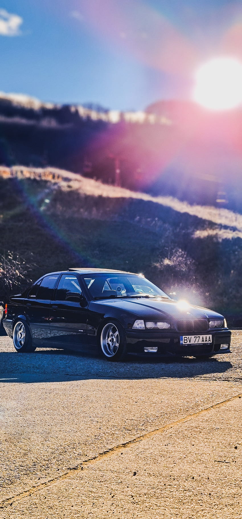Black BMW E36 Mafia, automotive lighting, sky HD phone wallpaper