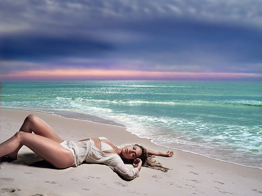ฤดูร้อนพักผ่อน สาว พักผ่อน บนดวงอาทิตย์ มหาสมุทร วอลล์เปเปอร์ HD