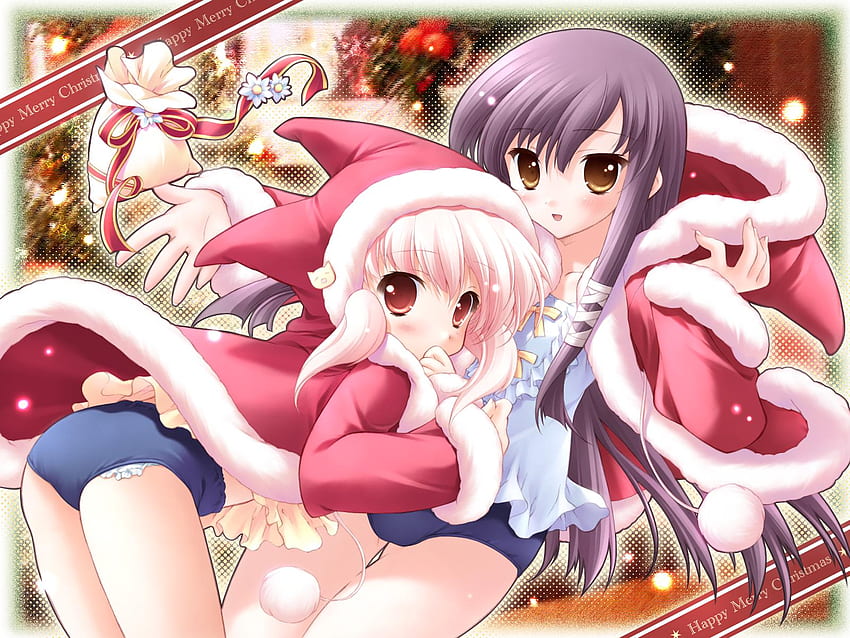 Sisters, anime girl, blushing, christmas, smile HD wallpaper