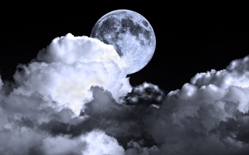 雲のある月、雲、月 高画質の壁紙