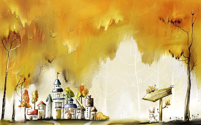 Autumn Fairyland Vector Illustration . Drawing HD wallpaper