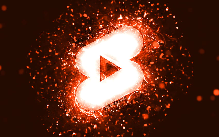 Spodenki Youtube pomarańczowe logo, pomarańczowe neony, kreatywne, pomarańczowe abstrakcyjne tło, logo szortów Youtube, sieć społecznościowa, szorty Youtube Tapeta HD