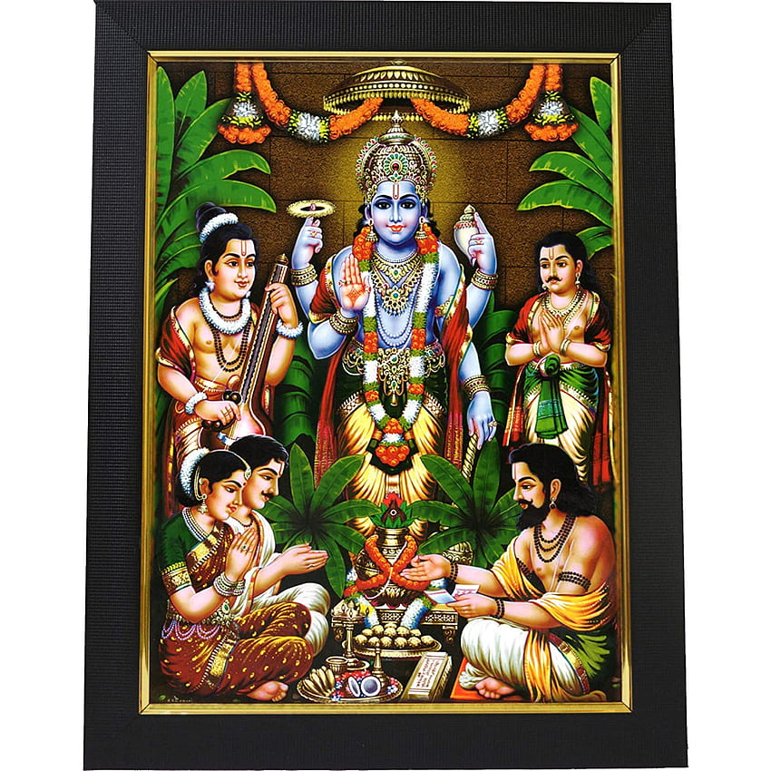 Tempel - Divinity Eternity Spirituality Satya Narayana Swamy Holzgott Rahmen mit Wandhaken, 1 Stück. 25,4 x 33 cm, mattes Finish: Home & Kitchen, Satyanarayana Swamy HD-Handy-Hintergrundbild