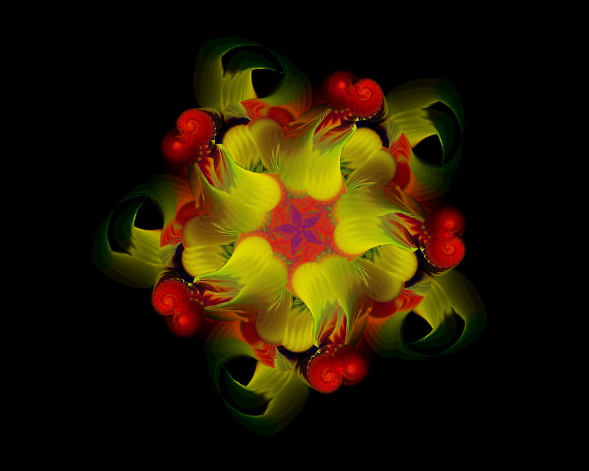 flor fractal amarela, amarelo, resumo, 3d, flor, fractal papel de parede HD
