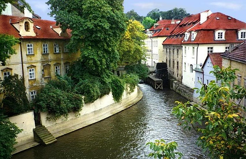 Certovka (Kampa View) Praga, Checoslováquia, Rio, Ponte Carlos, Praga papel de parede HD