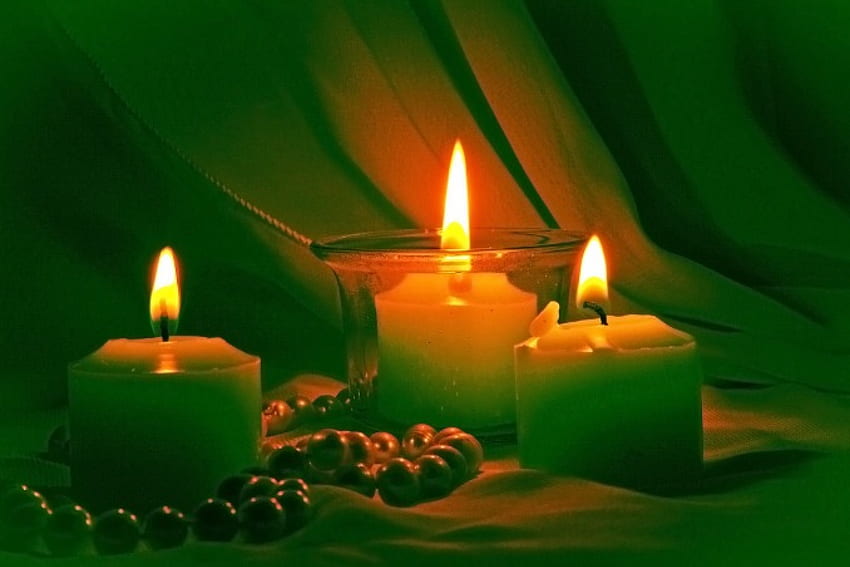 Green reflection, candles, romantic, fire HD wallpaper