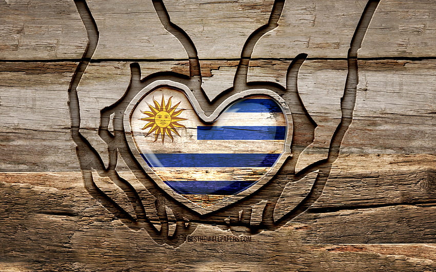 Ich liebe Uruguay, Holzschnitzhände, Tag von Uruguay, uruguayische Flagge, Flagge von Uruguay, pass auf Uruguay auf, kreativ, Uruguay-Flagge, Uruguay-Flagge in der Hand, Holzschnitzerei, südamerikanische Länder, Uruguay HD-Hintergrundbild