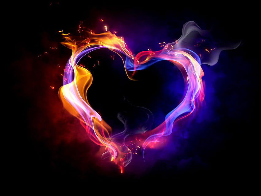 Cyber-Cœur. Coeur de feu, coeur, arc-en-ciel de feu Fond d'écran HD