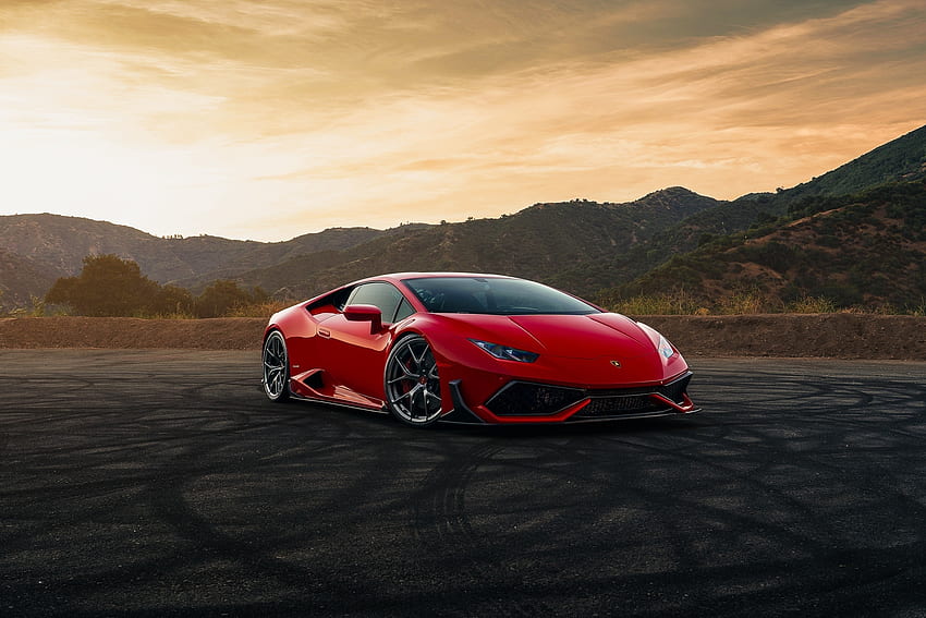 Lamborghini Huracan, червен спортен автомобил HD тапет