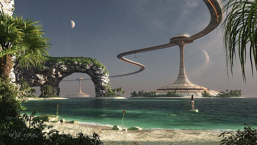 처녀자리 식민지. 외계 행성, 미래 도시, 행성 예술 HD 월페이퍼
