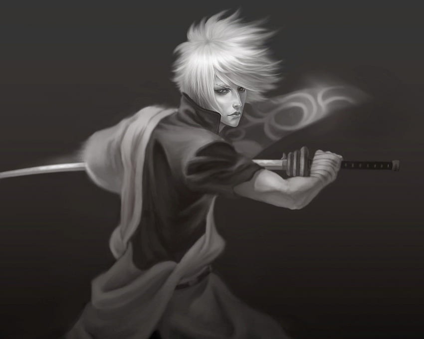 Sakata Gintoki, kimono, negro, gintoki, yukata, ninja, lindo, pelo corto, hombre, guapo, blanco, espada, espada, sakata, chico, anime, gintoki sakata, monocromo, samurai, pelo blanco, arma, katana, gintama, chico fondo de pantalla