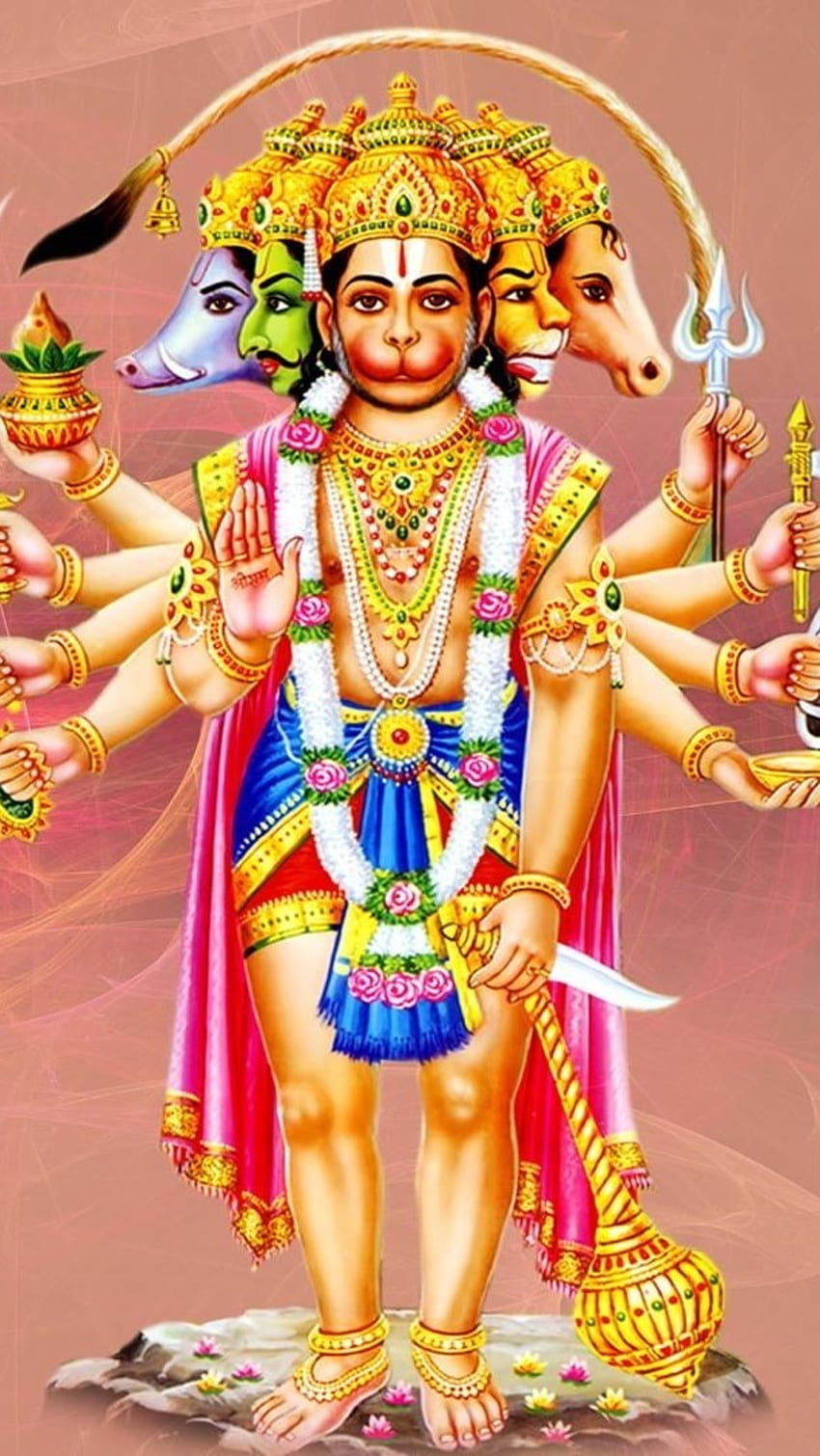 Panchmukhi Hanuman, Pink Background, lord hanuman HD phone ...