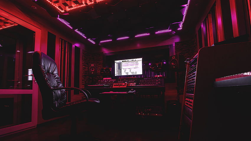 sound recording, studio, music, neon u 16:9 background HD wallpaper