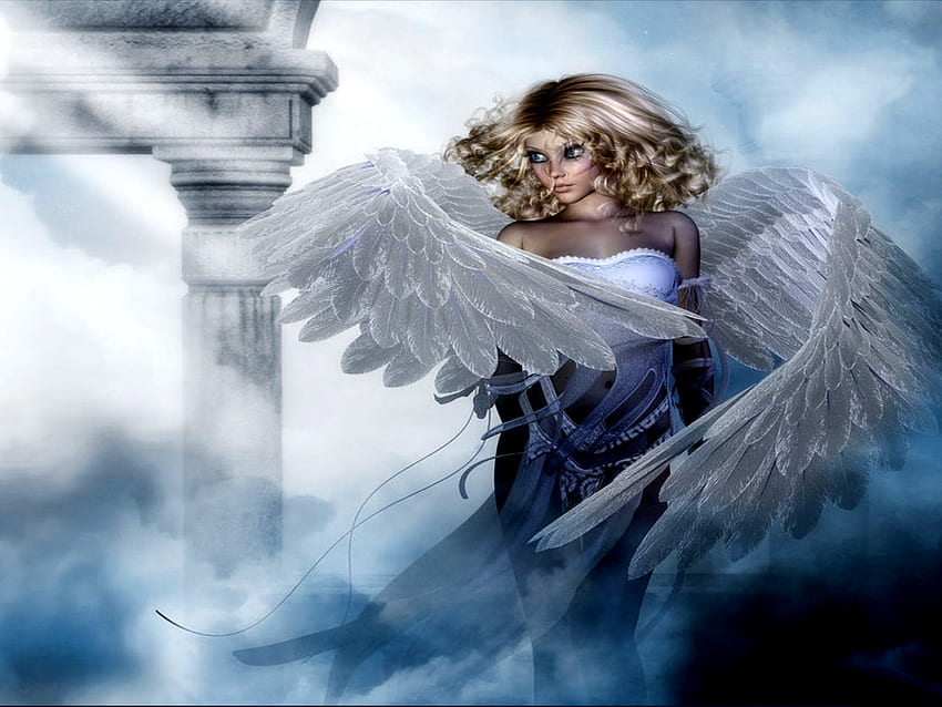 Облачен ангел, ангел, светлина, жена, облак HD тапет